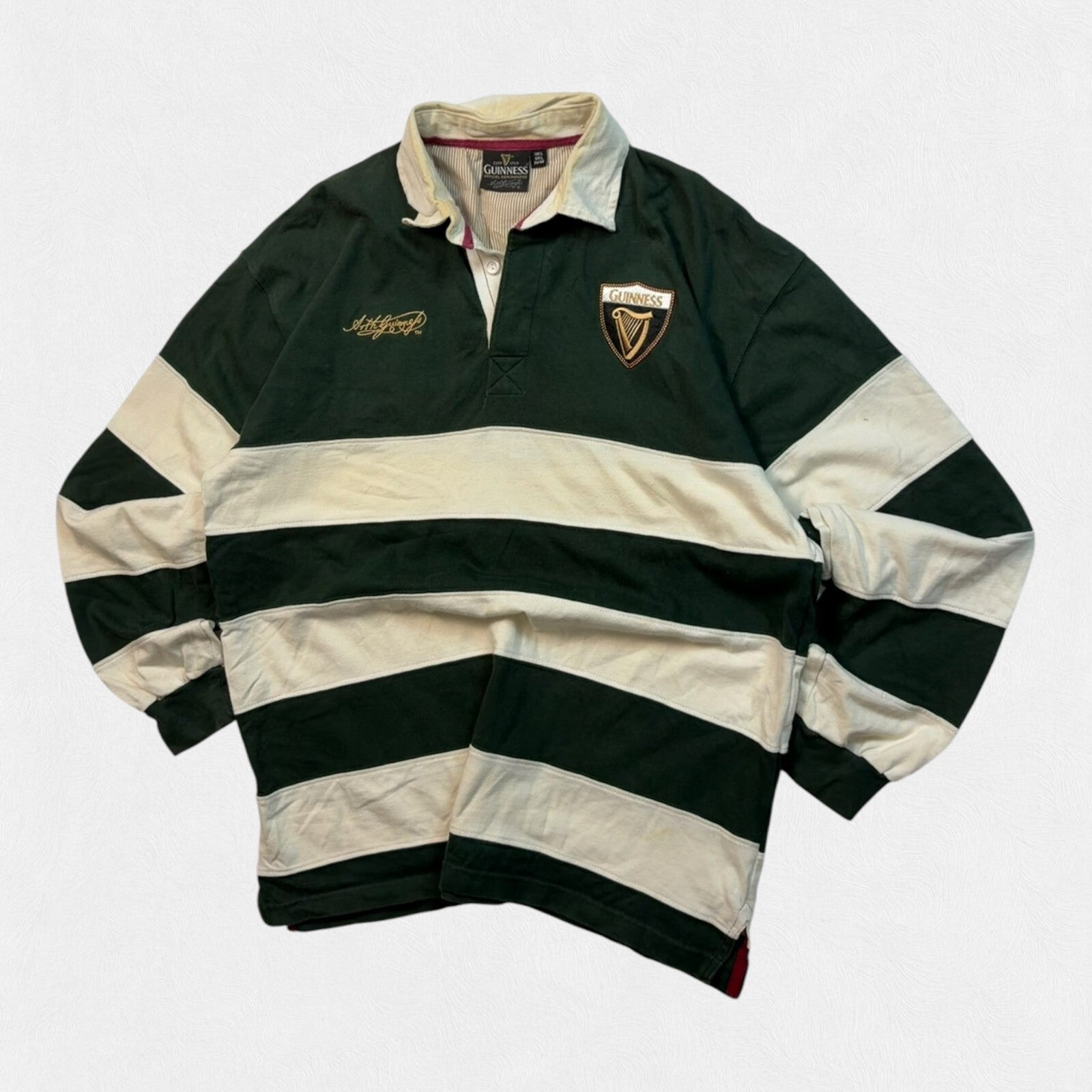 Vintage Guinness beer striped rugby polo shirt (L)