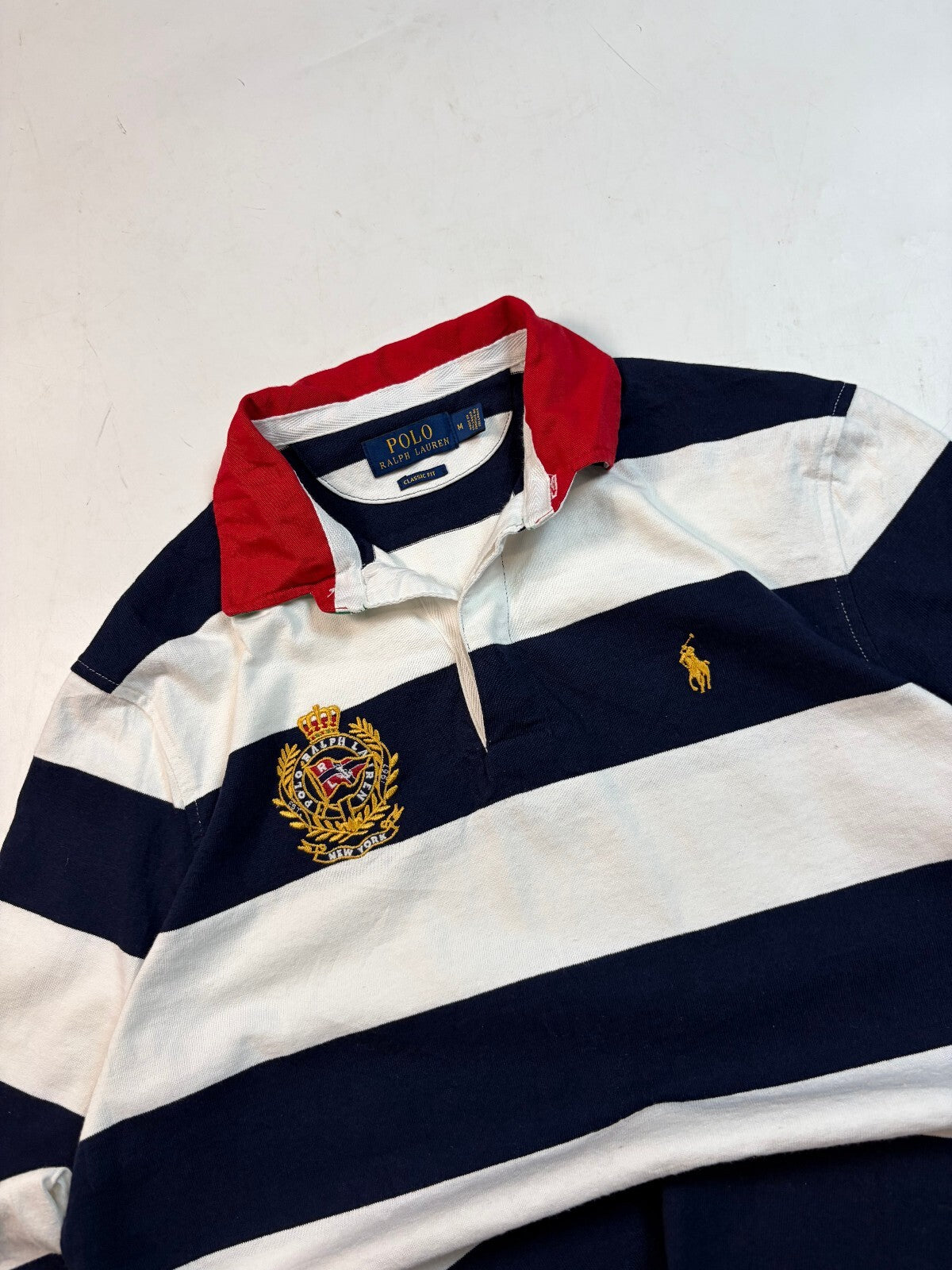 Ralph Lauren crest emblem striped rugby polo shirt (M)