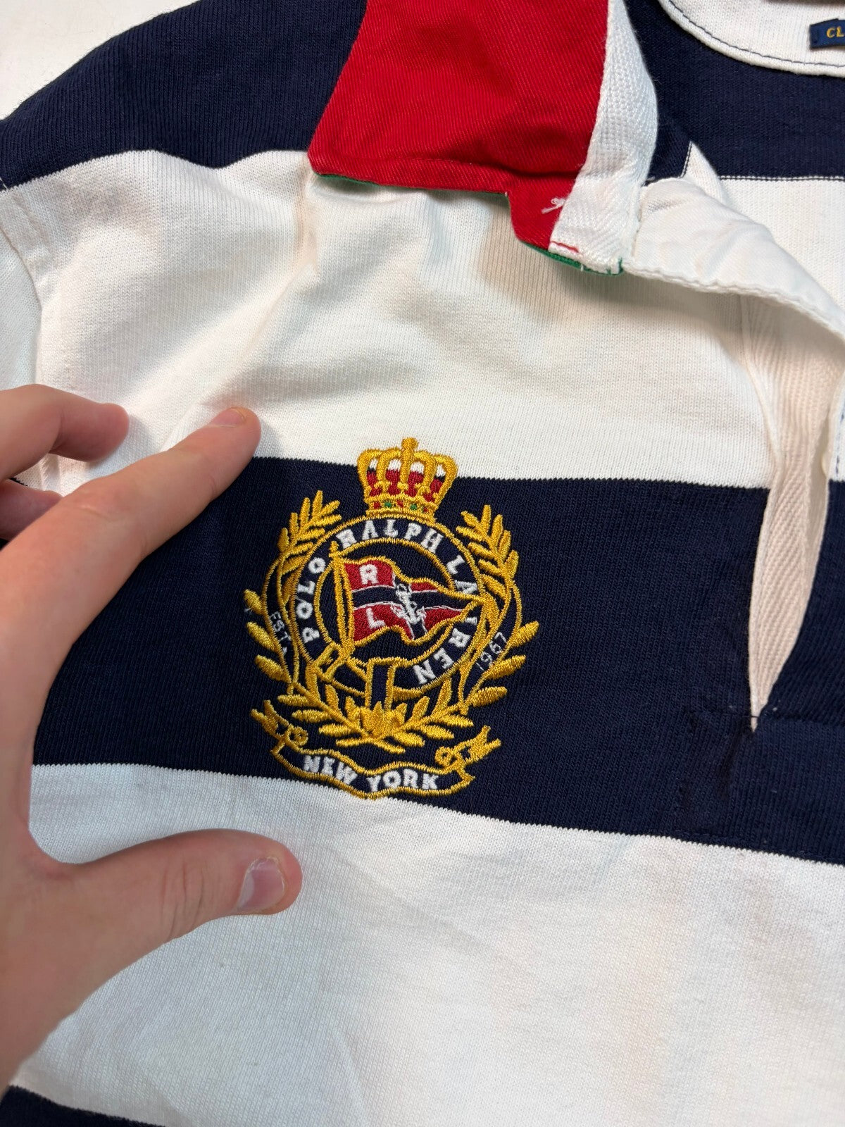 Ralph Lauren crest emblem striped rugby polo shirt (M)