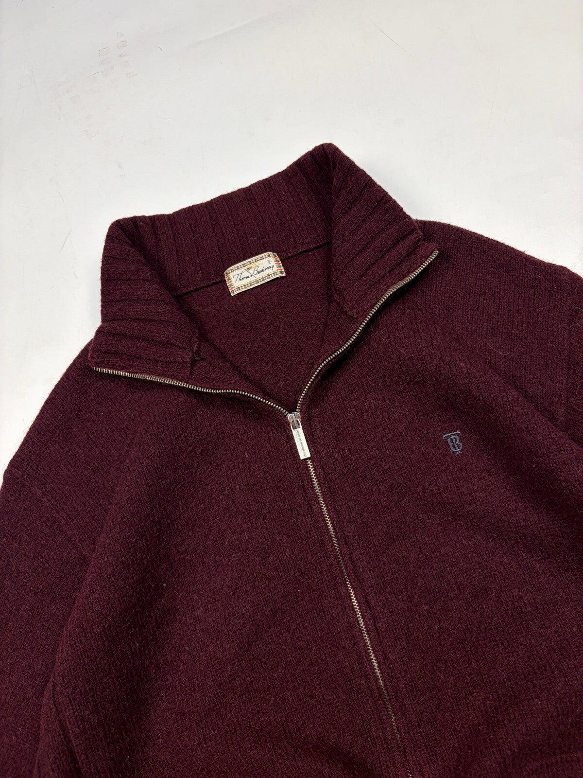 Vintage 90s Burberry full zip wool knit sweater (XL)