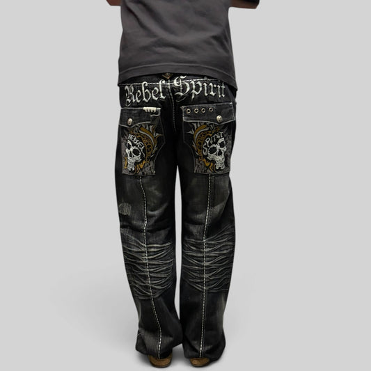 Vintage Rebel Spirit skull baggy hip hop jeans (W34)