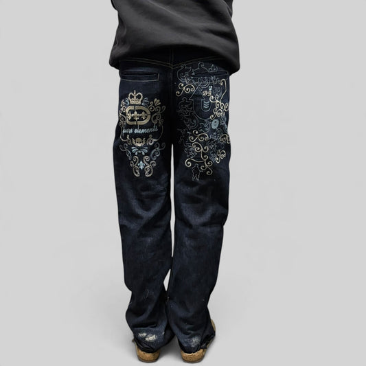 Vintage Y2K embroidered baggy hip hop jeans (W32)