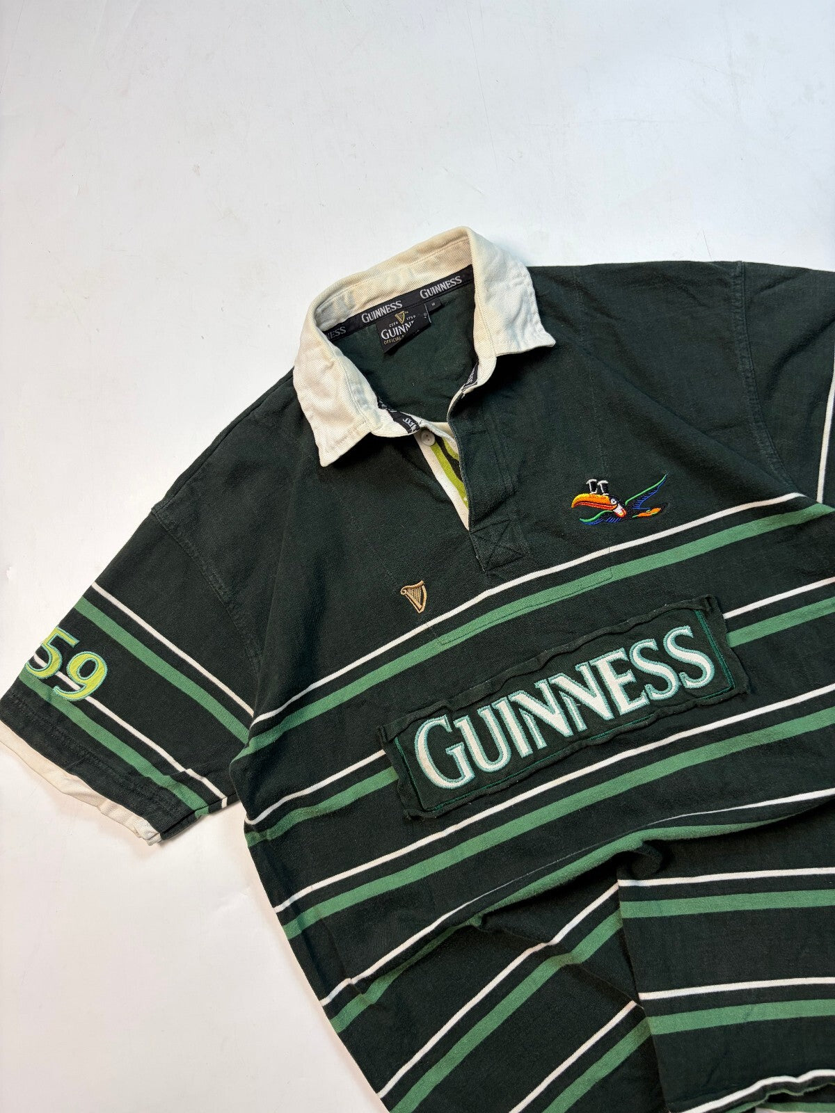 Vintage Guinness beer striped rugby polo shirt (M)