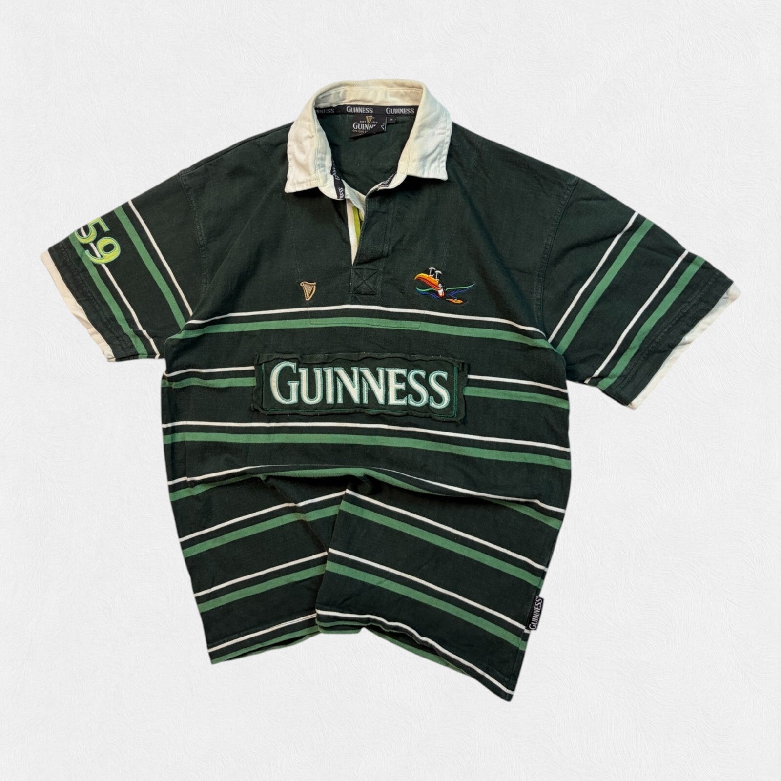 Vintage Guinness beer striped rugby polo shirt (M)