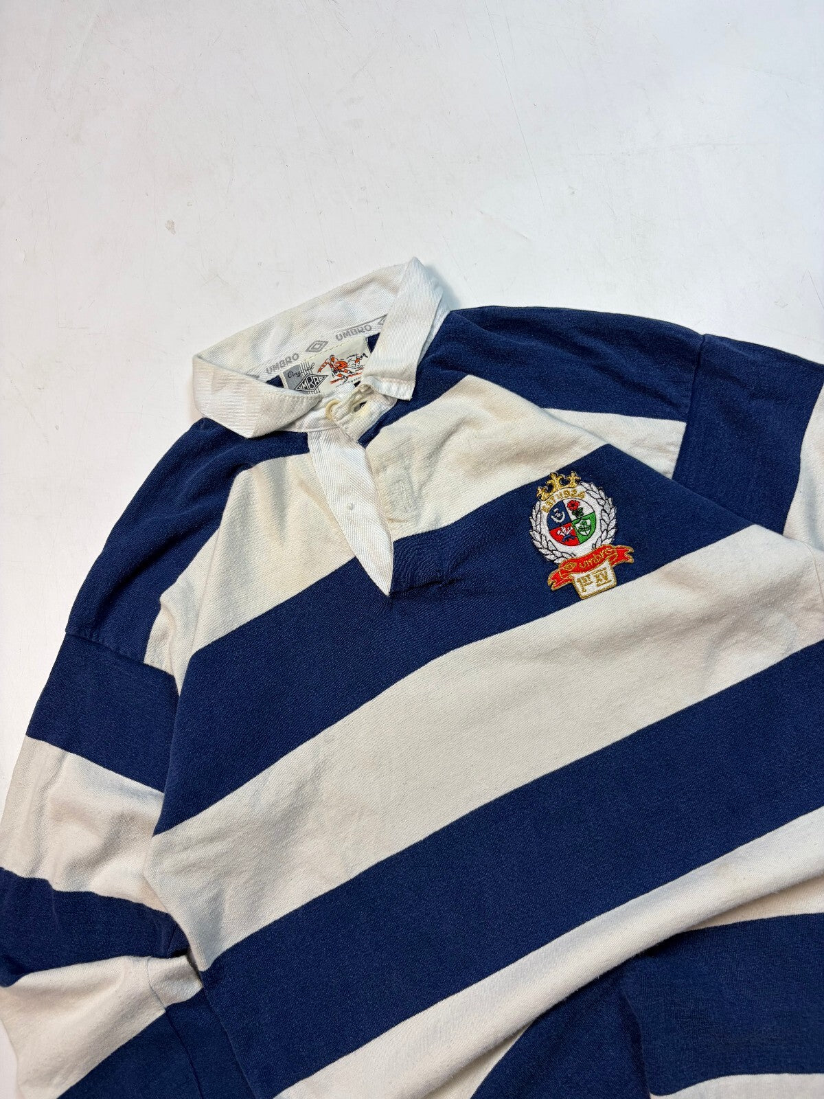 Vintage 80s Umbro striped rugby polo shirt (M)
