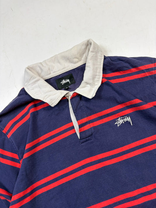 Stussy striped rugby polo shirt (M)