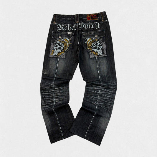 Vintage Rebel Spirit skull baggy hip hop jeans (W34)