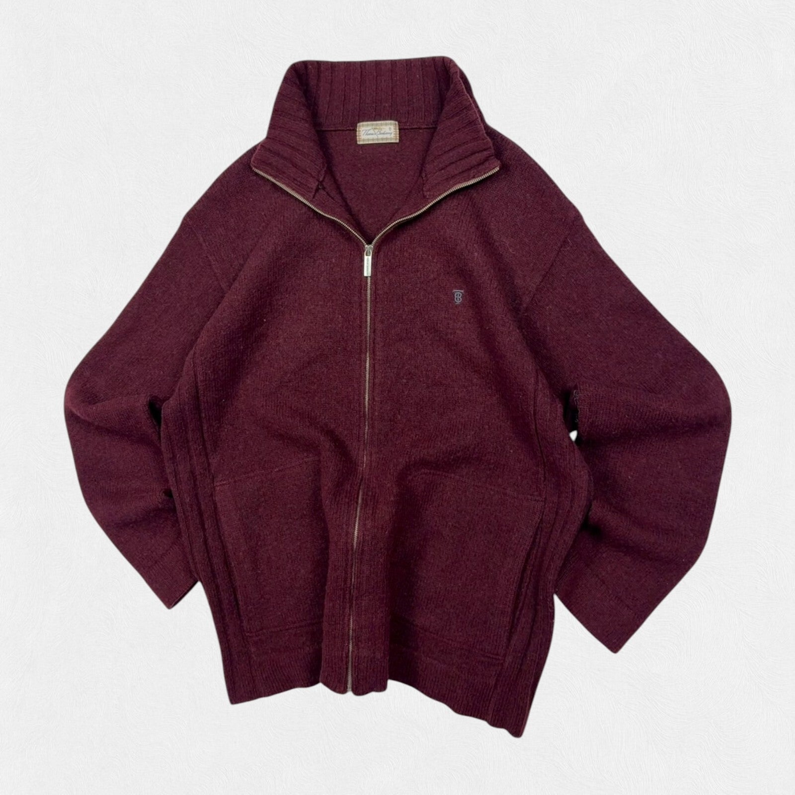Vintage 90s Burberry full zip wool knit sweater (XL)