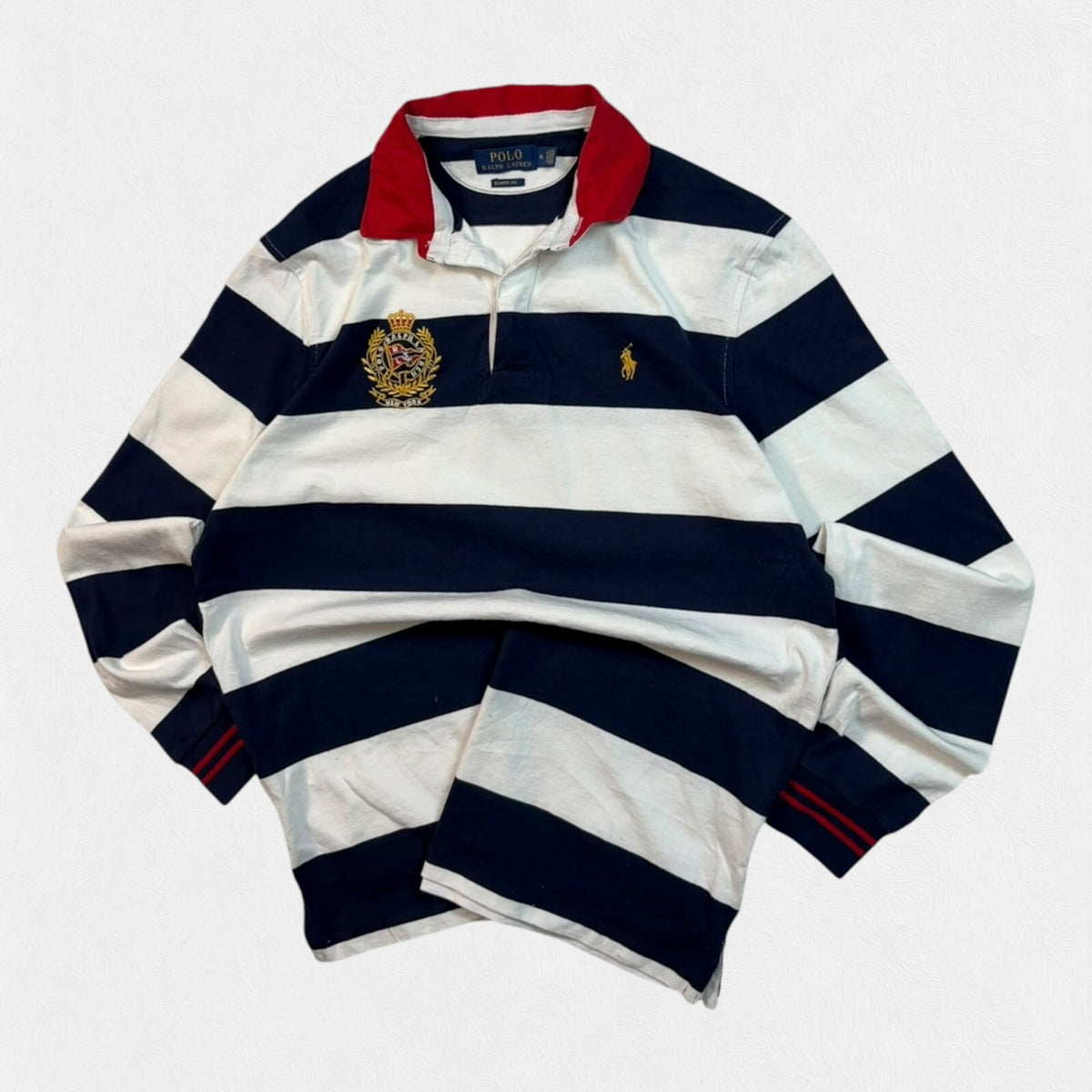 Ralph Lauren crest emblem striped rugby polo shirt (M)