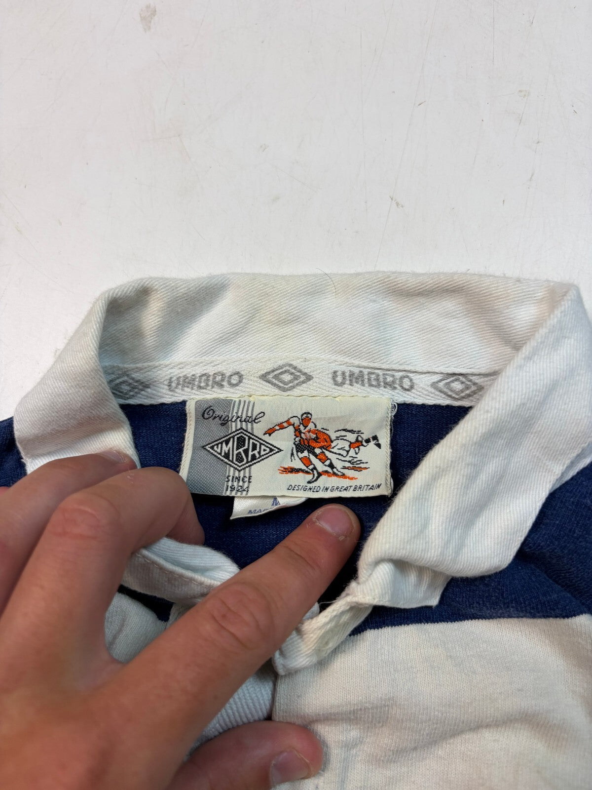 Vintage 80s Umbro striped rugby polo shirt (M)