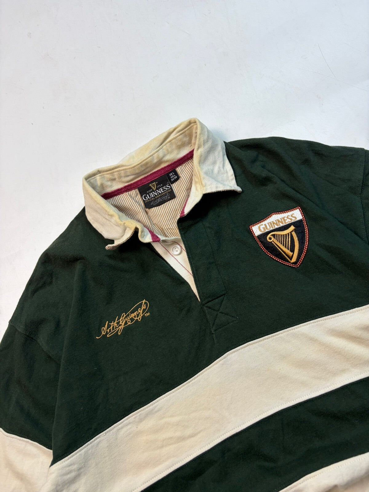 Vintage Guinness beer striped rugby polo shirt (L)