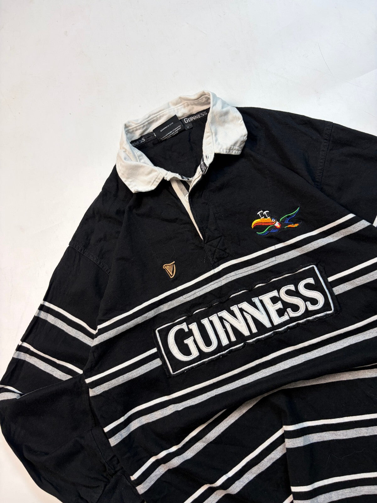 Vintage Guinness beer striped rugby polo shirt (M)
