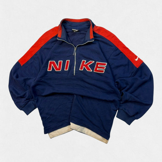 Vintage 90s Nike spell out quarter zip sweatshirt (L)