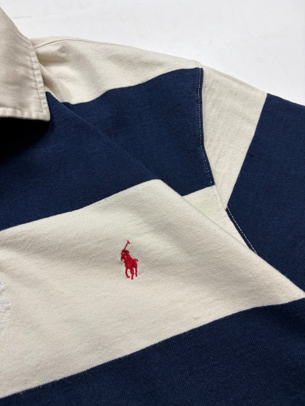 Vintage Ralph Lauren striped short sleeve rugby polo shirt (XL)