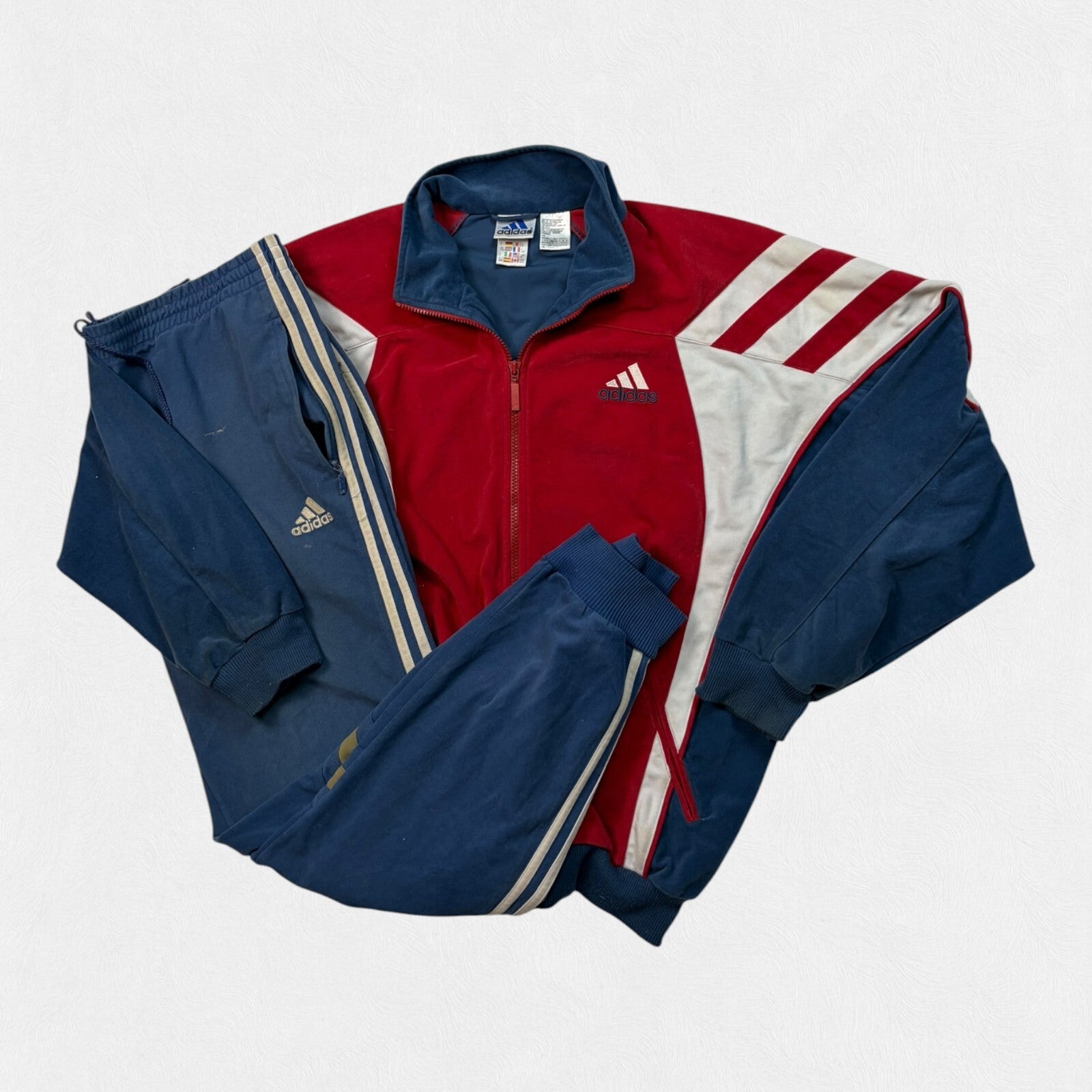 Vintage 90s Adidas colour block velour full tracksuit (M)