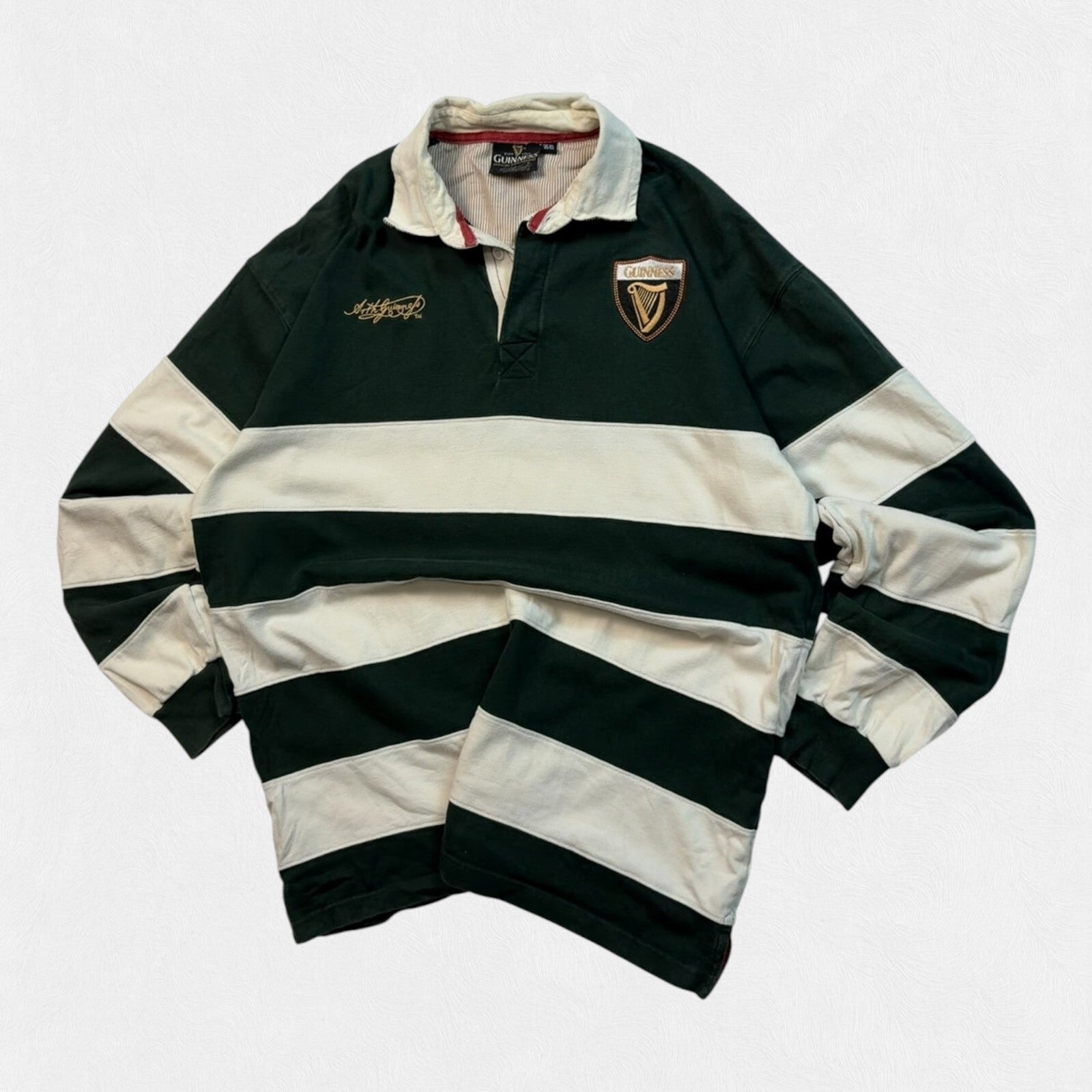 Vintage Guinness beer striped rugby polo shirt (XL)