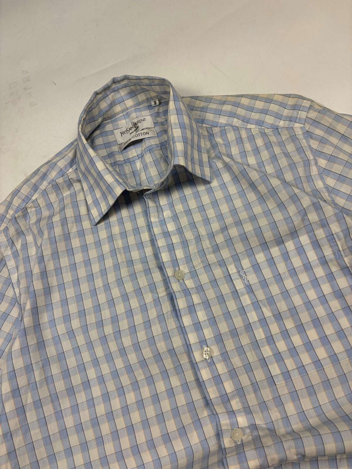 Vintage Yves Saint Laurent YSL short sleeve checkered shirt (M)