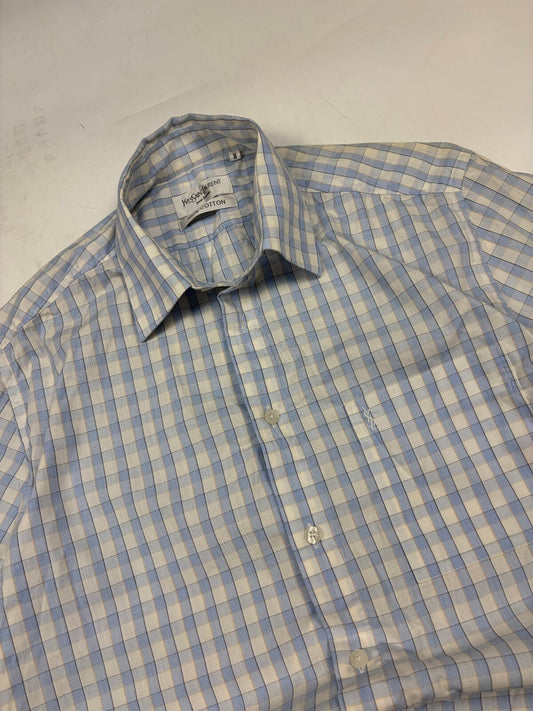 Vintage Yves Saint Laurent YSL short sleeve checkered shirt (M)