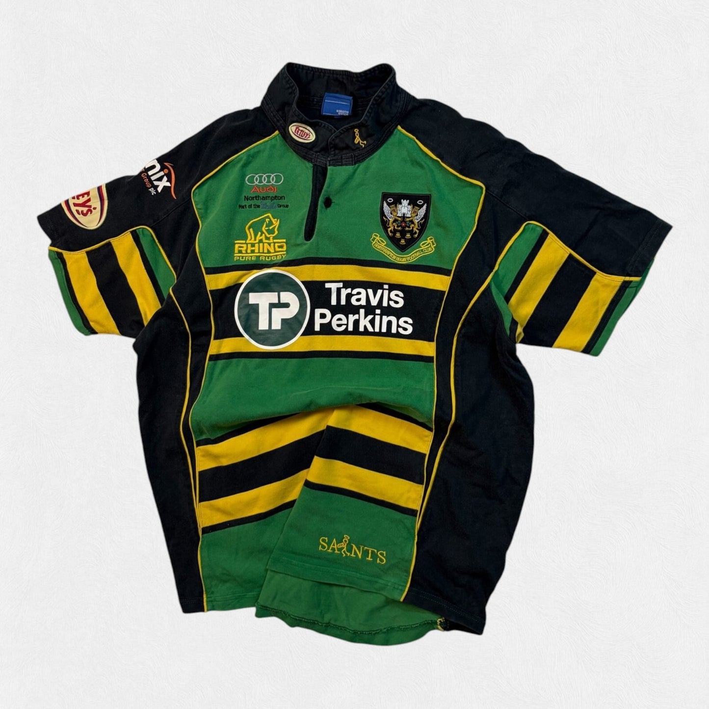Vintage Northampton Saints 2008/09 short sleeve Rhino rugby union shirt (L)