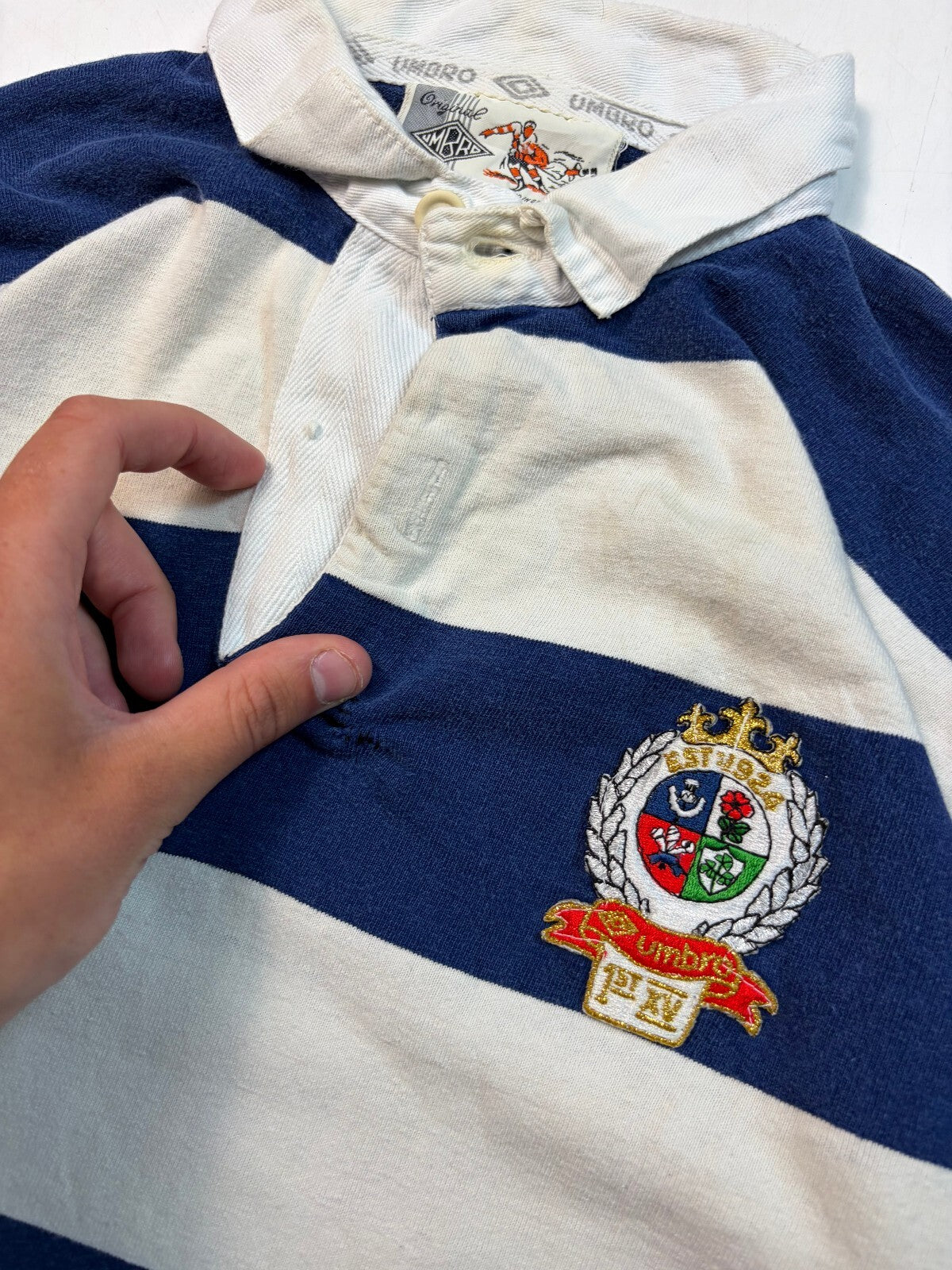 Vintage 80s Umbro striped rugby polo shirt (M)