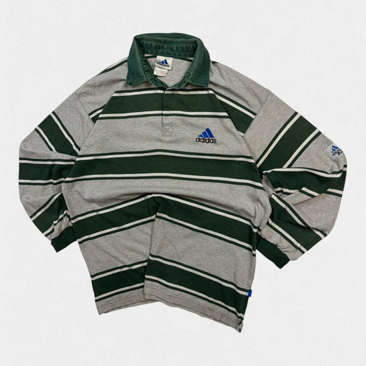 Vintage 90s adidas striped rugby polo shirt (L)