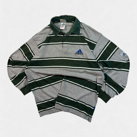 Vintage 90s adidas striped rugby polo shirt (M)