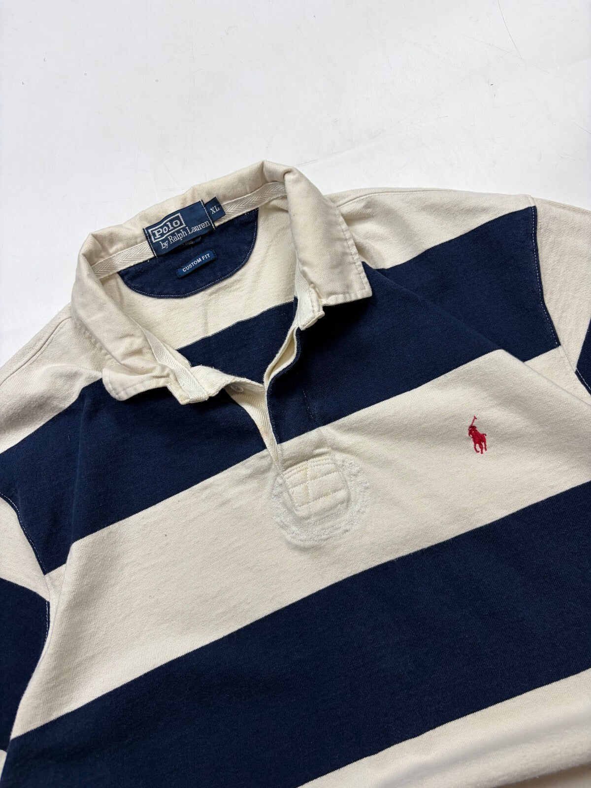Vintage Ralph Lauren striped short sleeve rugby polo shirt (XL)