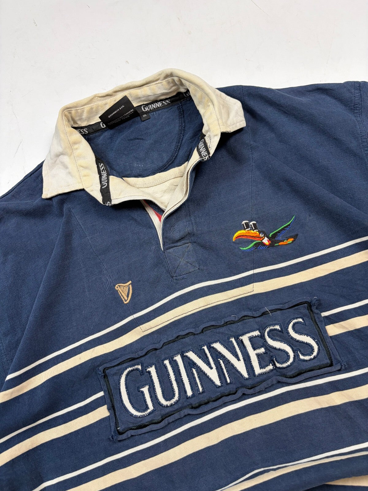 Vintage Guinness beer striped rugby polo shirt (XXL)