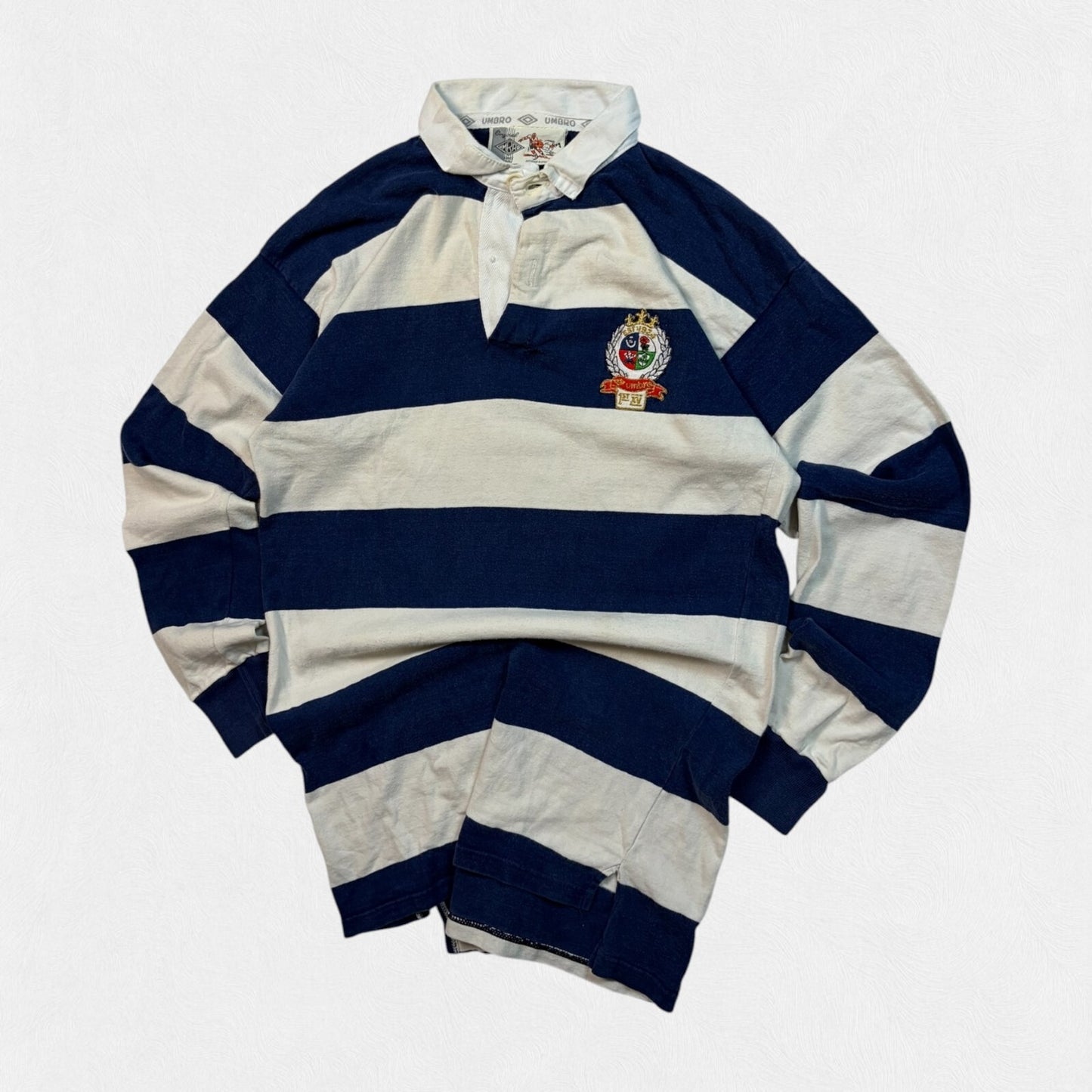 Vintage 80s Umbro striped rugby polo shirt (M)