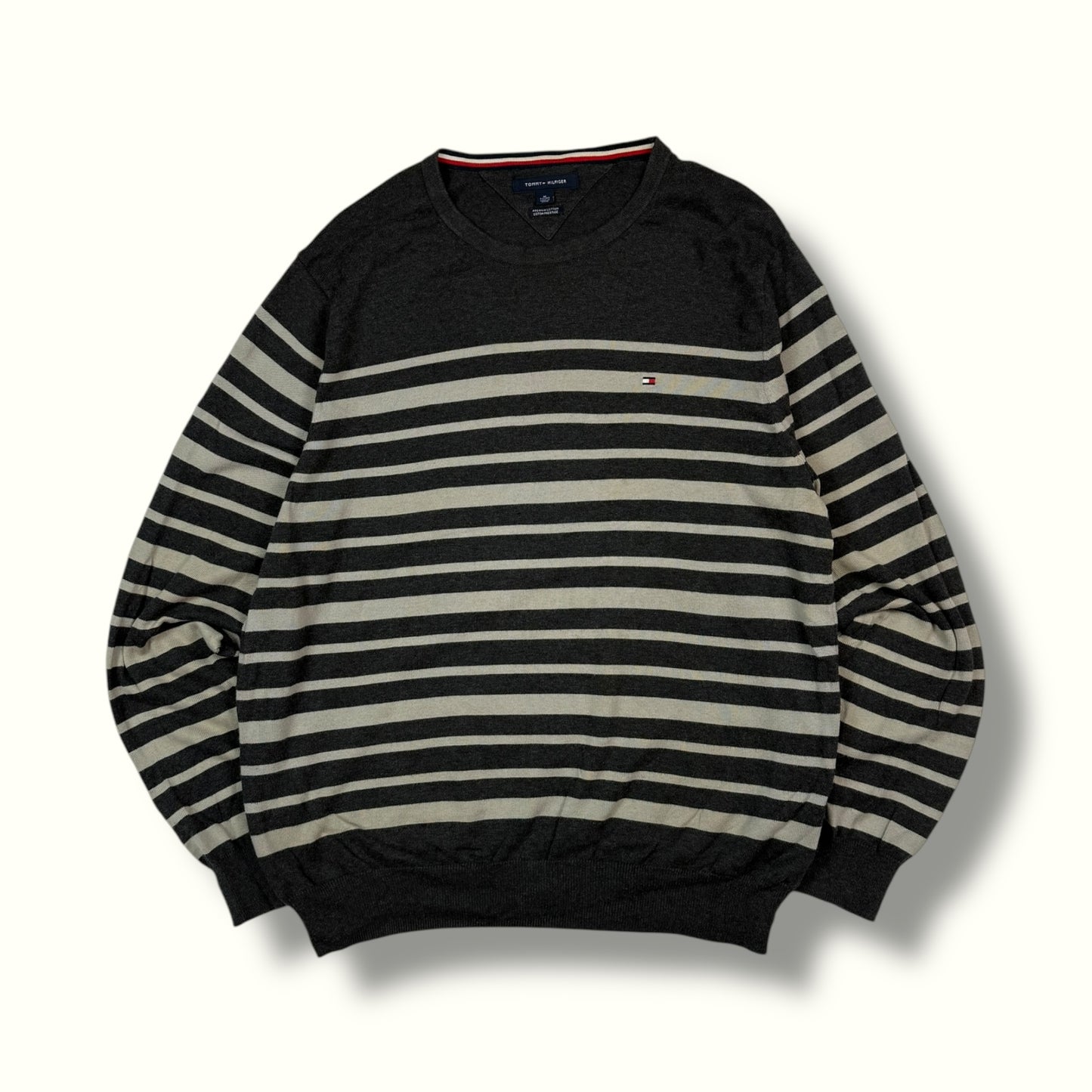 tommy hilfiger striped knit sweater grey