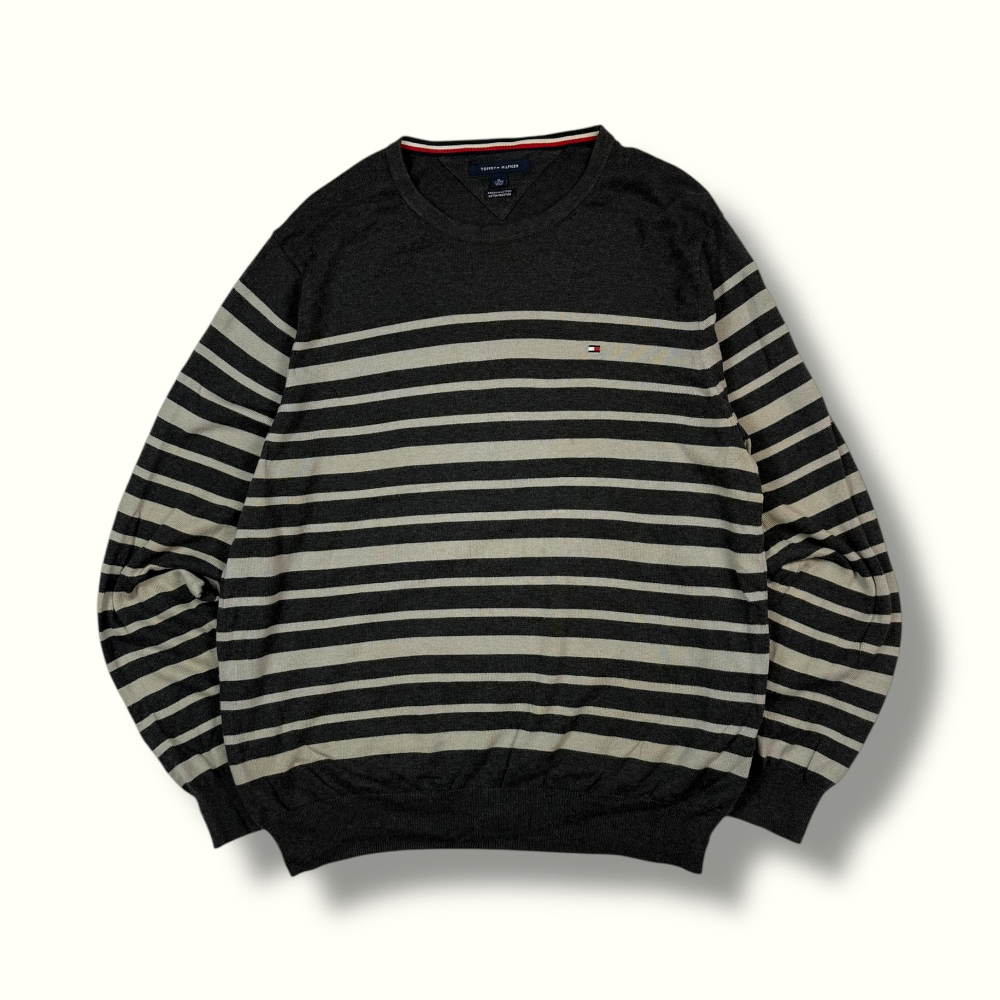 tommy hilfiger striped knit sweater grey