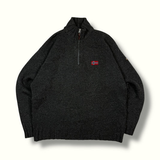 vintage napapijri quarter zip chunky knit grey